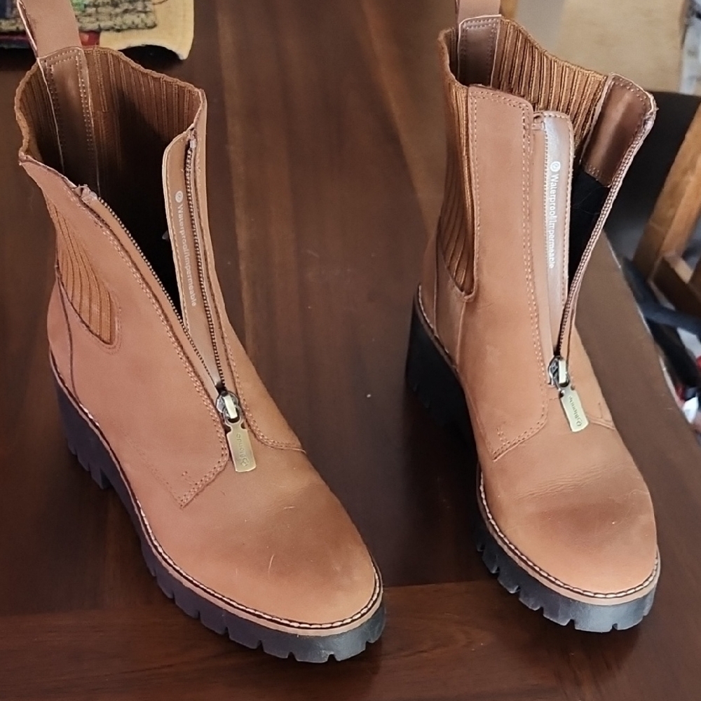 Blondo Tan Combat Boots with Zipper and Traction Sole